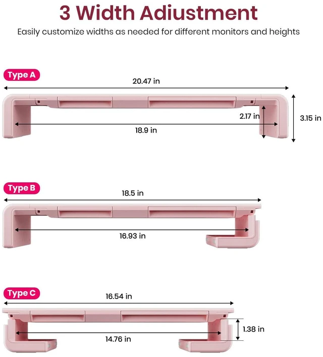 Alt view image 5 of 5 - Pink Monitor Stand Riser, Klearlook Foldable, Height Adjustable Computer Stand, Desk Shelf Riser with Storage Drawer &Tablet Phone Stand for Desktop, Laptop