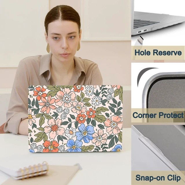 Alt view image 3 of 5 - MacBook Air 13 Inch Laptop Case (2010-2017) - Compatible With Model A1466 A1369, Hard Shell Cover & Keyboard Skin - Pink Flower