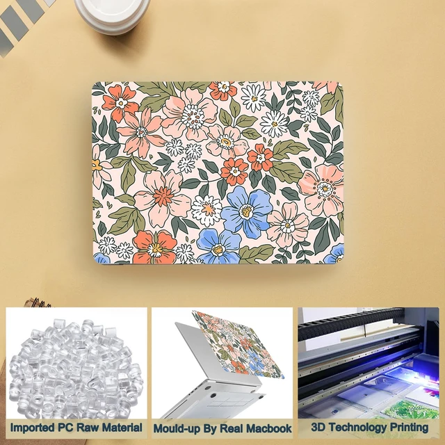 Alt view image 5 of 5 - MacBook Air 13 Inch Laptop Case (2010-2017) - Compatible With Model A1466 A1369, Hard Shell Cover & Keyboard Skin - Pink Flower