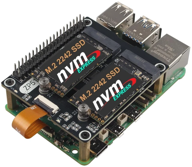 Main image of ZDE ZP518 PCIe to Dual M.2 HAT Key M NVMe SSD PCIe Peripheral Board Solid State Drive Adapter Board for Raspberry Pi 5 Support M.2 NVMe SSD 2230 2242