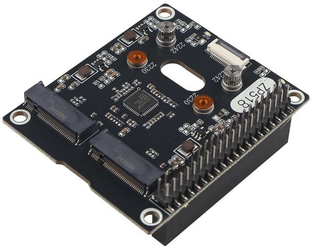 Alt view image 2 of 5 - ZDE ZP518 PCIe to Dual M.2 HAT Key M NVMe SSD PCIe Peripheral Board Solid State Drive Adapter Board for Raspberry Pi 5 Support M.2 NVMe SSD 2230 2242