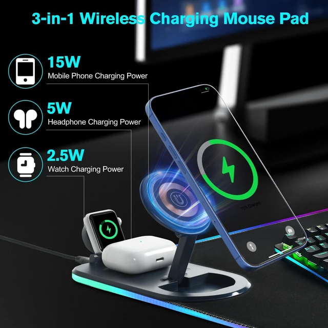 Alt view image 2 of 5 - ELUTENG 4 in 1 RGB Gaming Mouse Pad with Wireless Charging Mat for Office