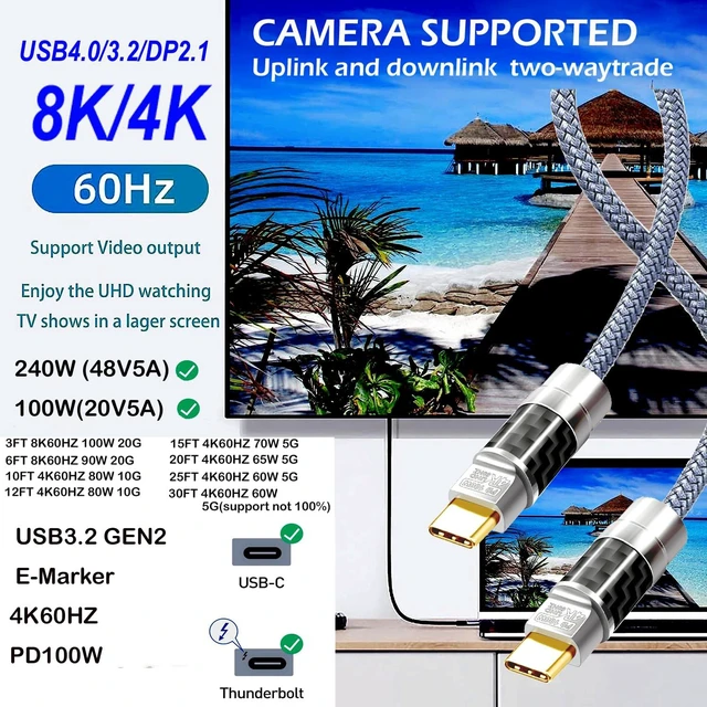 Alt view image 2 of 5 - USB C to C Cable 25FT,100W 4K60HZ Type C GEN2x2(Data usb3.1),USB C Video Output From USB3.2/ USB4.0 Fast Charging & Sync for Xreal MacBook Pro iPad Pro iPhone 15 Pro Galaxy S22 Portable Monitor