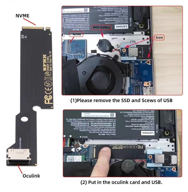 Alt view image 4 of 5 - CY Card PCI-E 4.0 M.2 M-Key to Oculink SFF-8612 SFF-8611 Host Adapter for 2022-2023 ThinkBook 16+ External Graphics Card & SSD