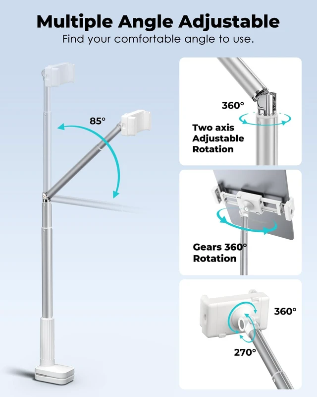 Alt view image 3 of 5 - Viozon Tablet Holder Stand, Phone/Kindle Holder with Flexible Aluminum Alloy Long Arm, C Clamp for Headboard Bedside&Table, Compatible with 3.5-11" iPad,Kindle, iPhone 15 14 Plus/Pro Max,W