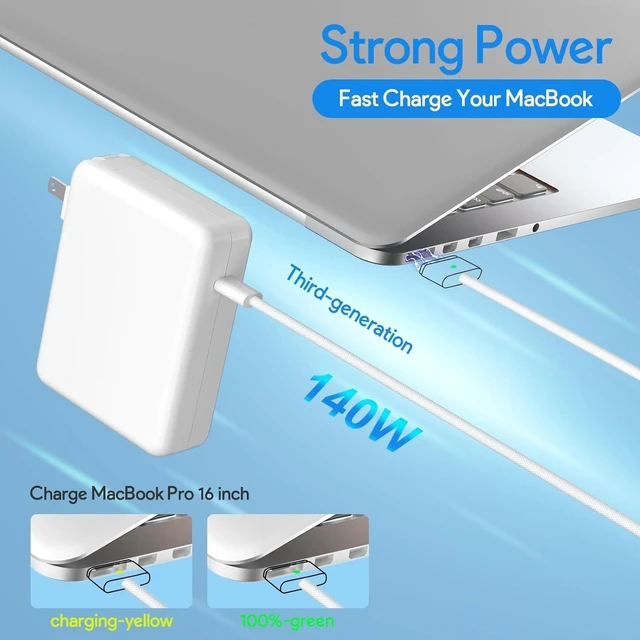 Alt view image 2 of 5 - 140W USB C Charger Power Adapter, Mag 3 PD 3.1 Cable for Mac Book pro 14-16inch 2021 2023 M1 M2 M3, Mac Book Air 13-15inch 2022 2023 2024 M2 M3, Include 6.6ft 5A Braided Cable