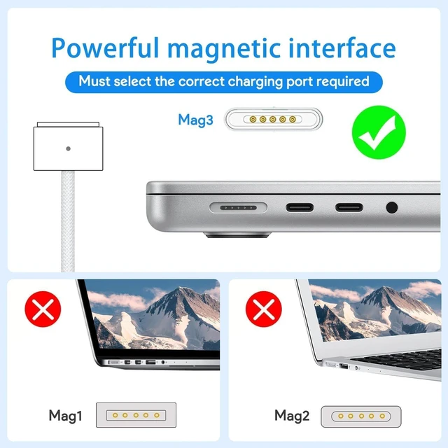 Alt view image 3 of 5 - 140W USB C Charger Power Adapter, Mag 3 PD 3.1 Cable for Mac Book pro 14-16inch 2021 2023 M1 M2 M3, Mac Book Air 13-15inch 2022 2023 2024 M2 M3, Include 6.6ft 5A Braided Cable