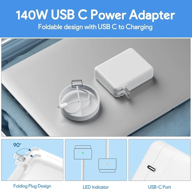 Alt view image 4 of 5 - 140W USB C Charger Power Adapter, Mag 3 PD 3.1 Cable for Mac Book pro 14-16inch 2021 2023 M1 M2 M3, Mac Book Air 13-15inch 2022 2023 2024 M2 M3, Include 6.6ft 5A Braided Cable
