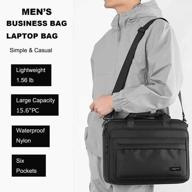 Alt view image 2 of 5 - natyrlpog Laptop Bag 15.6 Inch Briefcase for Men Women Waterproof Nylon Lightweight, Shoulder Computer Messenger Handbag for Business Office Work Travel College Black