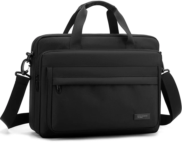 Main image of natyrlpog Laptop Bag 15.6 Inch Briefcase for Men Women Waterproof Nylon Lightweight, Shoulder Computer Messenger Handbag for Business Office Work Travel College Black