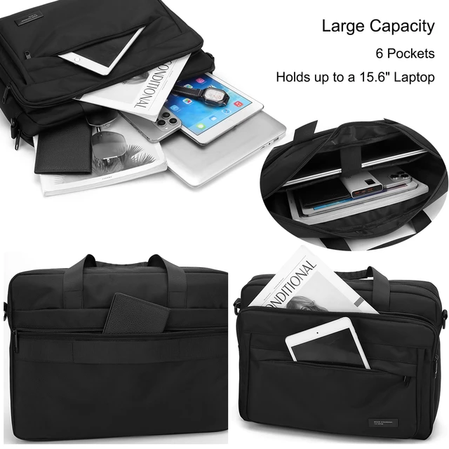 Alt view image 3 of 5 - natyrlpog Laptop Bag 15.6 Inch Briefcase for Men Women Waterproof Nylon Lightweight, Shoulder Computer Messenger Handbag for Business Office Work Travel College Black