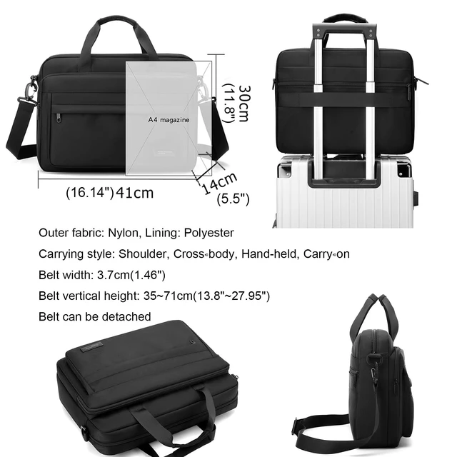 Alt view image 5 of 5 - natyrlpog Laptop Bag 15.6 Inch Briefcase for Men Women Waterproof Nylon Lightweight, Shoulder Computer Messenger Handbag for Business Office Work Travel College Black