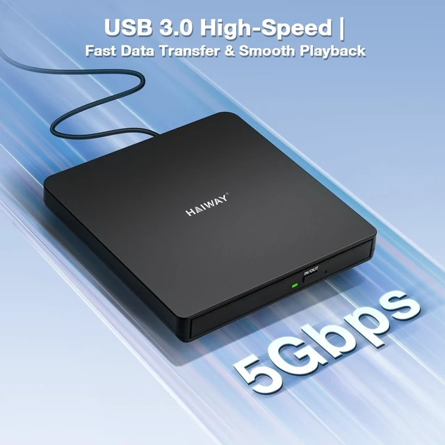 Alt view image 3 of 5 - Haiway External CD DVD Drive, USB 3.0 Type-C CD Burner for Laptop PC Black