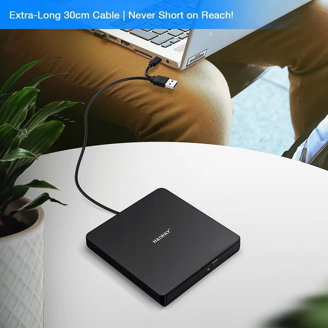 Alt view image 4 of 5 - Haiway External CD DVD Drive, USB 3.0 Type-C CD Burner for Laptop PC Black