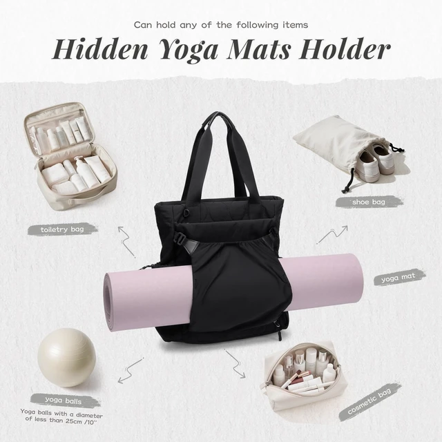 Alt view image 4 of 5 - GOLF SUPAGS 3-in-1 Laptop Tote Backpack for Women 15.6" Quilted Work Gym Bag with Hidden Yoga Mat Carrier for Travel Leisure (Black)