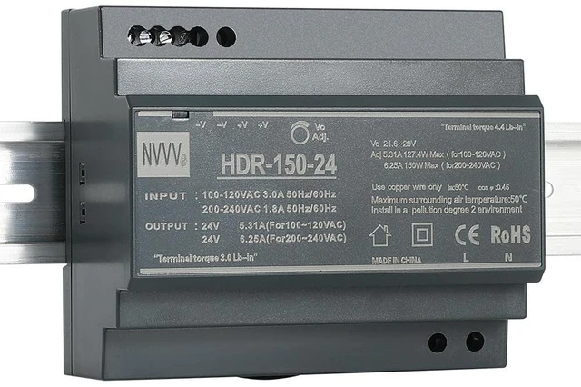 Main image of HDR-150-24 Ultra Slim Step-Shape DIN Rail Power Supply, 24Volt 5.31Amp 127.4Watt