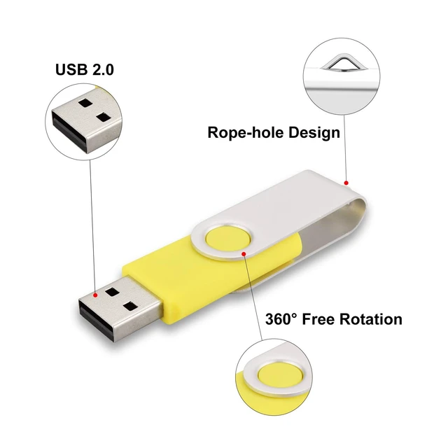 Alt view image 4 of 5 - Alihelan 10pcs 16GB USB Flash Drives USB 2.0 Thumb Drive Bulk Swivel Memory Stick 16 GB Fold Storage Jump Drive Zip Drive, 10 Pack Yellow