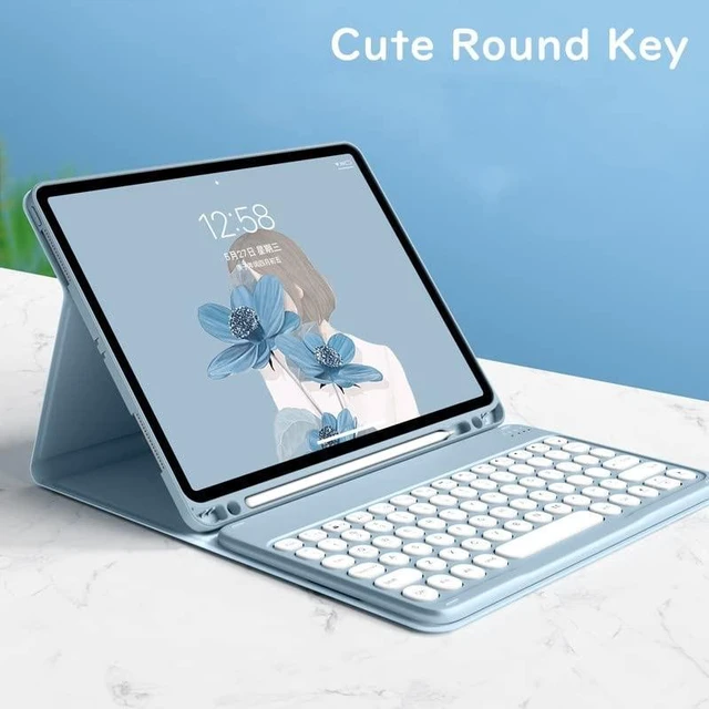 Alt view image 4 of 5 - HENGHUI Keyboard Case Mouse for Galaxy Tab S10 Lite / S10 FE / S9 FE 10.9 inch, Tab S9/S8/S7 11" Case with Cute Round Key Detachable BT Color Keyboard Cover (Purple)