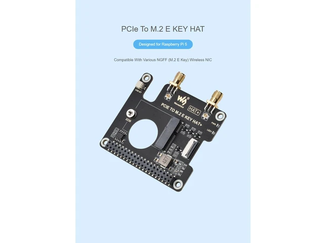 Alt view image 2 of 5 - waveshare PCIe to M.2 E Key Adapter with PoE HAT for Raspberry Pi 5,Compatible with NGFF (M.2 E Key) Wireless NIC,Suitable for A/E Key and E Key