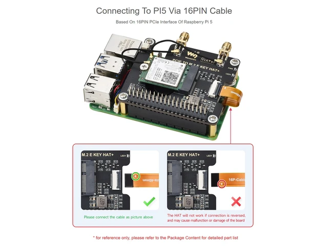 Alt view image 3 of 5 - waveshare PCIe to M.2 E Key Adapter with PoE HAT for Raspberry Pi 5,Compatible with NGFF (M.2 E Key) Wireless NIC,Suitable for A/E Key and E Key
