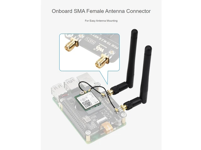 Alt view image 5 of 5 - waveshare PCIe to M.2 E Key Adapter with PoE HAT for Raspberry Pi 5,Compatible with NGFF (M.2 E Key) Wireless NIC,Suitable for A/E Key and E Key