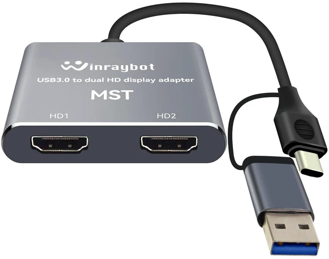 Main image of WinRaybot USB to HDMI Adapter for 2 Monitors-USB3.0 to Dual hdmi for 3 Monitors-USB to HDMI with Two HD Displau Supports Mac & Windows/Dual HDMI Extender -External Video & Graphics Card Adapter