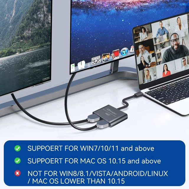 Alt view image 2 of 5 - WinRaybot USB to HDMI Adapter for 2 Monitors-USB3.0 to Dual hdmi for 3 Monitors-USB to HDMI with Two HD Displau Supports Mac & Windows/Dual HDMI Extender -External Video & Graphics Card Adapter