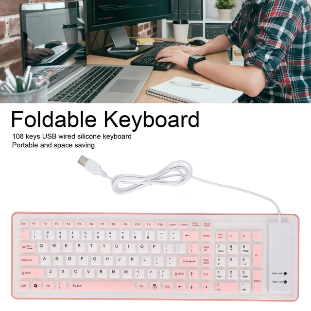Alt view image 2 of 5 - 103-Key Foldable Silicone Keyboard, Wired USB, Silent, Soft Touch, Roll-up for PC & Laptops