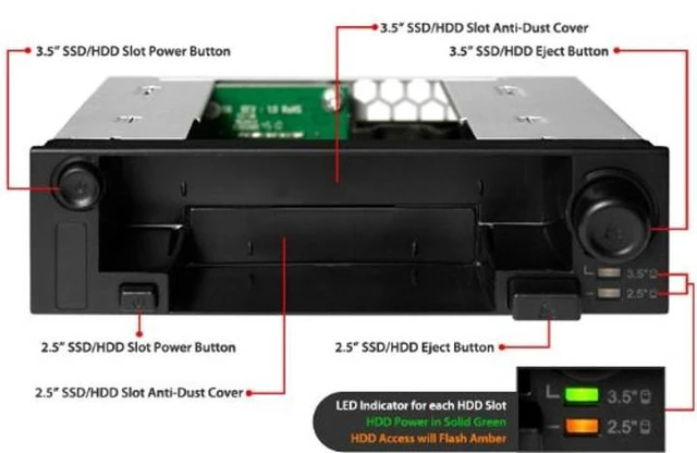 Alt view image 2 of 5 - ICY DOCK 2 Bay 2.5" & 3.5" SATA HDD/SSD Hot Swap Mobile / Caddy / Docking for External 5.25" Bay ^^ DuoSwap MB971SP-B