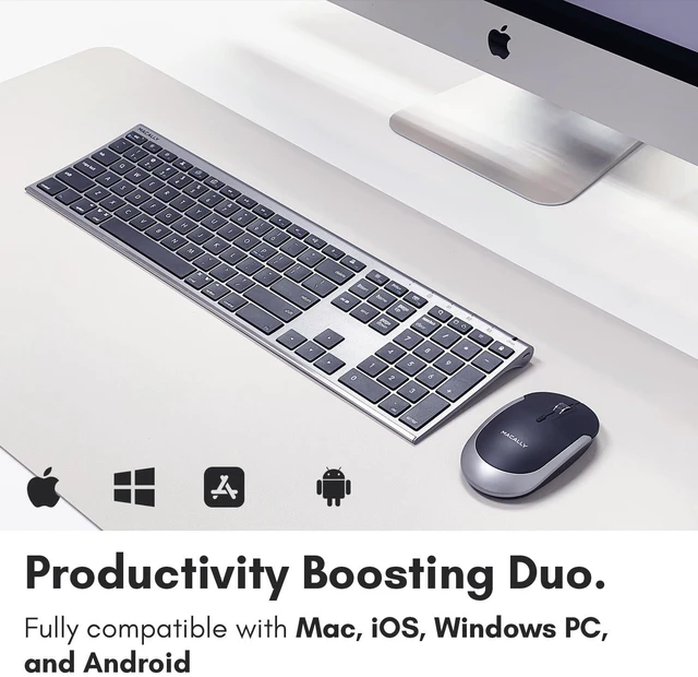 Alt view image 2 of 5 - Macally Premium Bluetooth Keyboard and Mouse for Mac ^^ Compatible Wireless Apple Keyboard and Mouse Combo (110 Keys Multi-Device Rechargeable) for MacBook Pro/Air and iMac - Space Gray