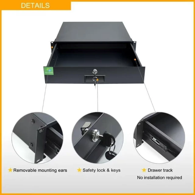 Alt view image 2 of 5 - RIVECO 2U Rack Drawer Rack Mount Drawer for 19 Network Equipment & Server Rack Cabinet Lockable Deep Drawer with Key Black