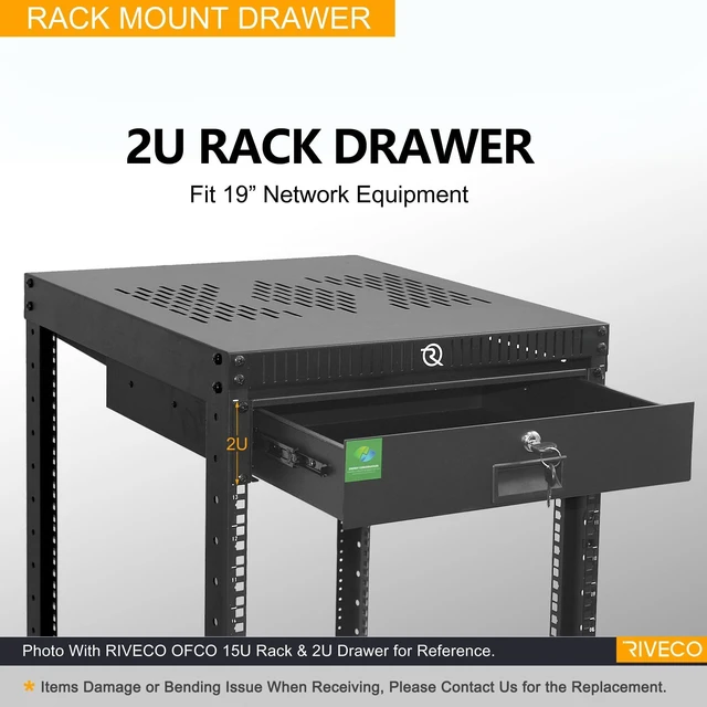 Alt view image 4 of 5 - RIVECO 2U Rack Drawer Rack Mount Drawer for 19 Network Equipment & Server Rack Cabinet Lockable Deep Drawer with Key Black