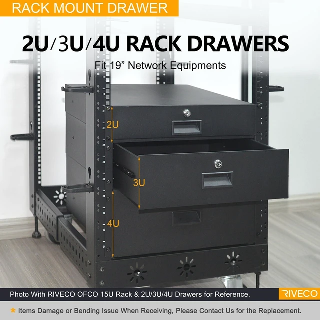 Alt view image 5 of 5 - RIVECO 2U Rack Drawer Rack Mount Drawer for 19 Network Equipment & Server Rack Cabinet Lockable Deep Drawer with Key Black
