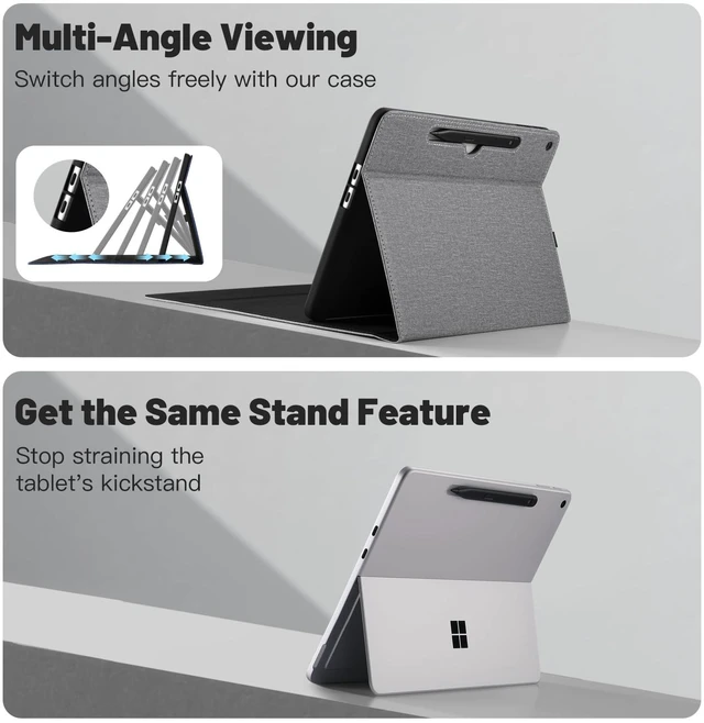 Alt view image 4 of 5 - Akkerds Compatible with Microsoft Surface Pro 12 Case 2025, Multiple Viewing Angle Case with Slim Pen 2 Holder, Business Portfolio Leather Type Cover, Grey