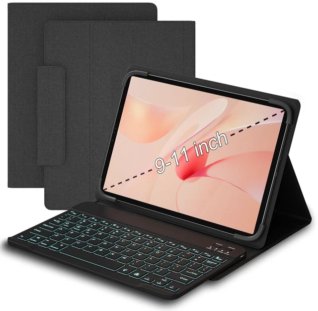 Main image of baaaq Universal Tablet Case with Keyboard for 9",9.7",10.1",10.2",10.4",10.5",10.9",11" Tablets, with Removable 7 Color Backlit Bluetooth Keyboard for iPad, Samsung, Pixel, Other Tablet