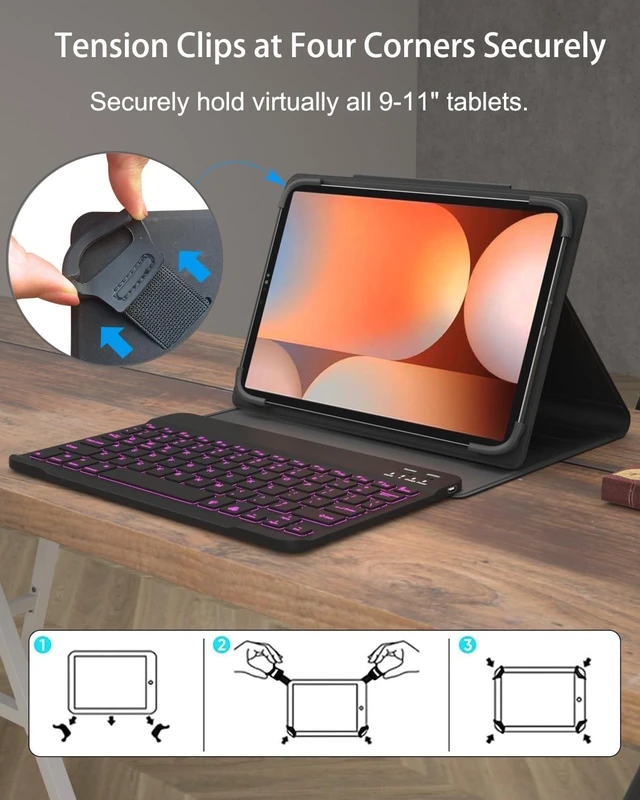 Alt view image 3 of 5 - baaaq Universal Tablet Case with Keyboard for 9",9.7",10.1",10.2",10.4",10.5",10.9",11" Tablets, with Removable 7 Color Backlit Bluetooth Keyboard for iPad, Samsung, Pixel, Other Tablet