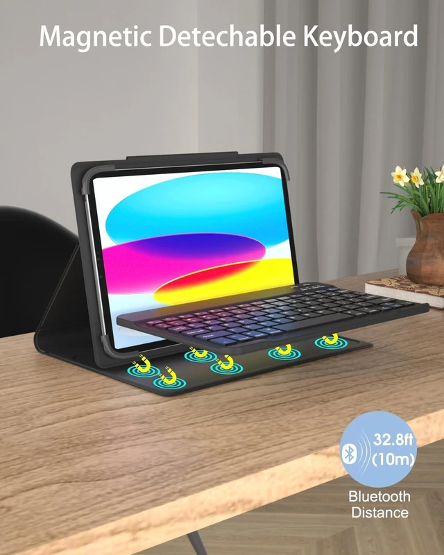 Alt view image 5 of 5 - baaaq Universal Tablet Case with Keyboard for 9",9.7",10.1",10.2",10.4",10.5",10.9",11" Tablets, with Removable 7 Color Backlit Bluetooth Keyboard for iPad, Samsung, Pixel, Other Tablet