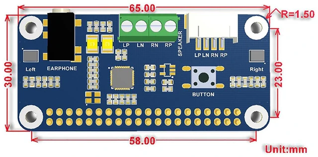 Alt view image 5 of 5 - Coolwell WM8960 Audio Module Hi-Fi Sound Card HAT for Raspberry Pi 4B+ 4B 3B+ 3B 2B+ Zero W WH 2W Stereo CODEC Play/Record