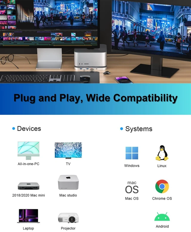 Alt view image 5 of 5 - GEWOKLIY Mac mini Dock, USB-C Docking Station with Dual SSD Enclosures, Compatible with 2.5-inch SATA HDD and NVMe M.2 SSD, Mac mini Hub with 4K HDMI & DisplayPort, USB A/C Ports, TF/SD Card Reader