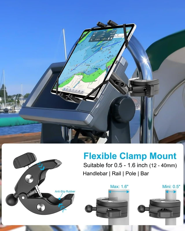 Alt view image 2 of 5 - Dosvsi Boat Helm Tablet Mount, Marine Rail Tablet Holder with Aluminum Arm