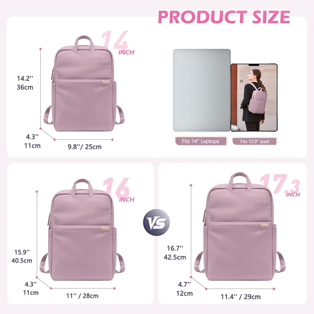 Alt view image 2 of 5 - GOLF QUALITY Slim Laptop Backpack for Women, Lightweight Business Backpack for Women Computer Bag Purse for Commuting, Fit 16 Inch, Pink Purple