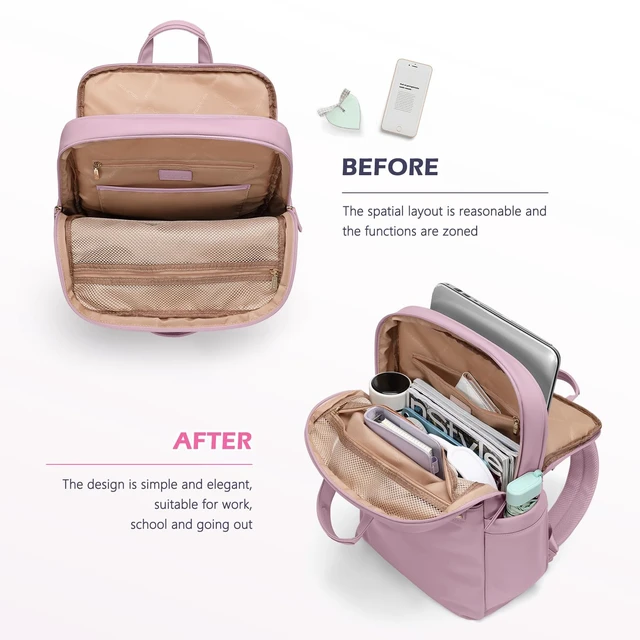 Alt view image 4 of 5 - GOLF QUALITY Slim Laptop Backpack for Women, Lightweight Business Backpack for Women Computer Bag Purse for Commuting, Fit 16 Inch, Pink Purple