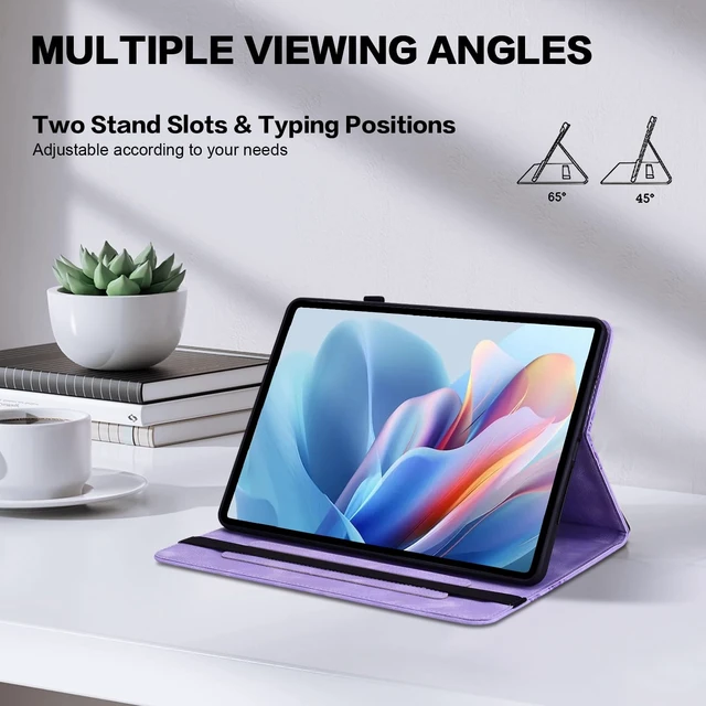 Alt view image 4 of 5 - TUOLISG Case for Kindle Fire HD 10 9th/7th/5th Generation 10.1 Inch (2019/2017/2015) with Card Slots, Embossed PU Leather Shockproof Stand Case for Fire HD 10 9th/7th/5th Gen, Purple