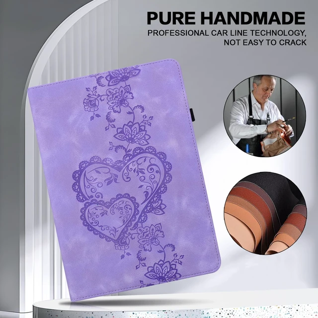Alt view image 2 of 5 - TUOLISG Case for Kindle Fire HD 10 9th/7th/5th Generation 10.1 Inch (2019/2017/2015) with Card Slots, Embossed PU Leather Shockproof Stand Case for Fire HD 10 9th/7th/5th Gen, Purple