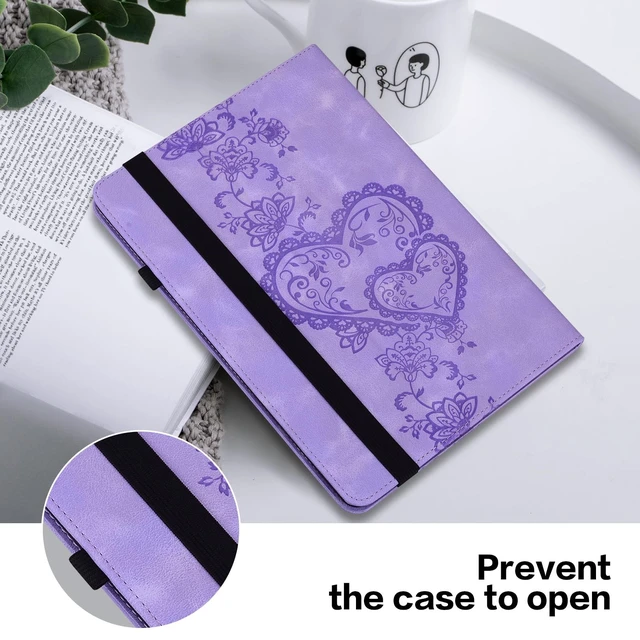 Alt view image 5 of 5 - TUOLISG Case for Kindle Fire HD 10 9th/7th/5th Generation 10.1 Inch (2019/2017/2015) with Card Slots, Embossed PU Leather Shockproof Stand Case for Fire HD 10 9th/7th/5th Gen, Purple