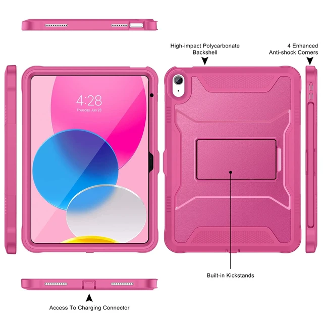 Alt view image 3 of 5 - Soke Case for iPad (A16) 11th Generation 11-inch 2025, iPad 10th Generation 10.9-inch 2022, with Built-in Screen Protector and Kickstand, Rugged Full Body Protective Cover - Hot Pink