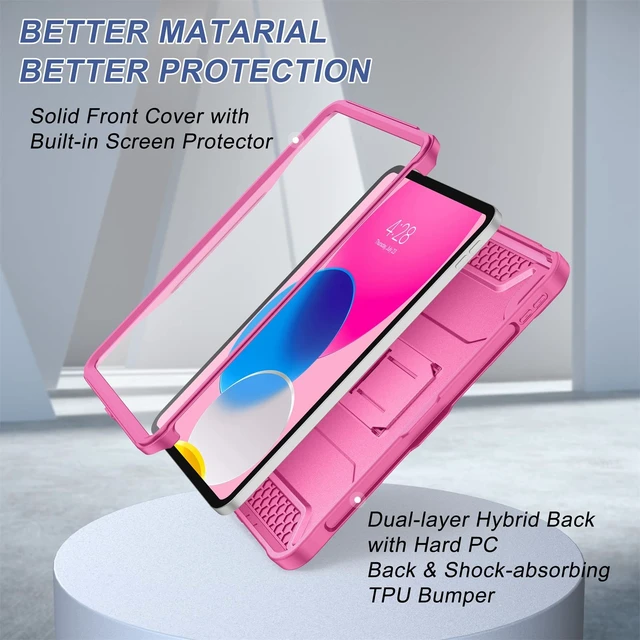 Alt view image 4 of 5 - Soke Case for iPad (A16) 11th Generation 11-inch 2025, iPad 10th Generation 10.9-inch 2022, with Built-in Screen Protector and Kickstand, Rugged Full Body Protective Cover - Hot Pink