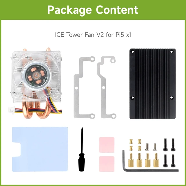 Alt view image 2 of 5 - Waveshare Low-Profile ICE Tower CPU Cooling Fan, Compatible with Raspberry Pi 5, U-Shaped Copper Tube, Cooling Fins, Cooler with Colorful RGB LED