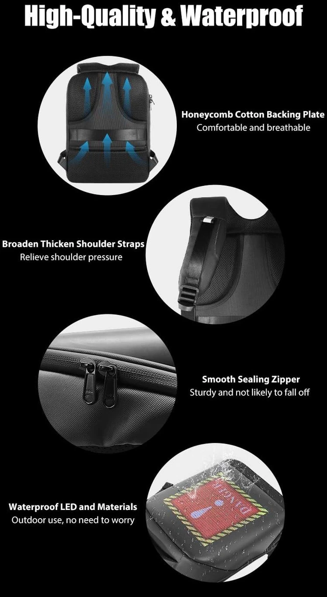Alt view image 5 of 5 - MYKYLIN LED Backpack Waterproof, 96 * 128 Pixel, Customizable Images, Black
