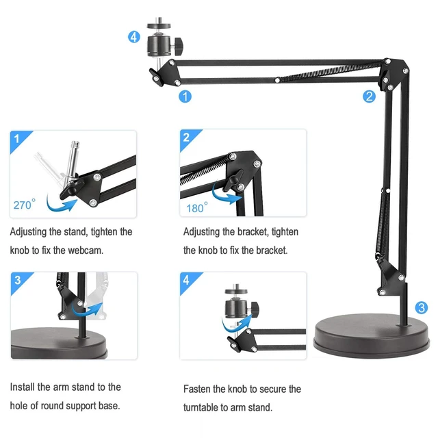 Alt view image 2 of 5 - OXENDURE Webcam Stand,Camera Mount 22 Inch Suspension Boom Scissor Arm Stand,for Webcam C925e C922x C922 C930e C930 C920 C615,Hero 8/7/6/5,Ultra/Pro/Pro 2/Pro 3/Brio 4K,DSLR Camera